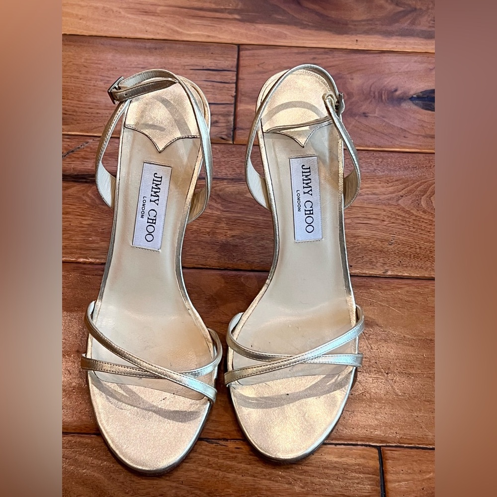 Jimmy Choo Metallic Gold Strappy Heels